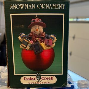 Snowman Ornament - Red and Brown